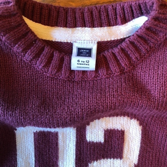 Janie and Jack Burgundy & White “02” Sweater - Picture 2 of 5
